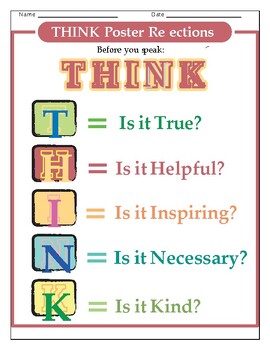 Mindful Communication: Teaching Students the THINK Acronym - MS Word & PDF