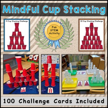 Preview of Mindful Cup Stacking Challenge STEM Activity Cards Great for Circle Time