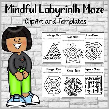 Preview of Mindful Labyrinth Maze Clip Art and Templates: Square, Triangle, Heard Maze