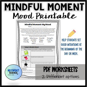 Mindful Moment Worksheet by No Sweat Science | Teachers Pay Teachers