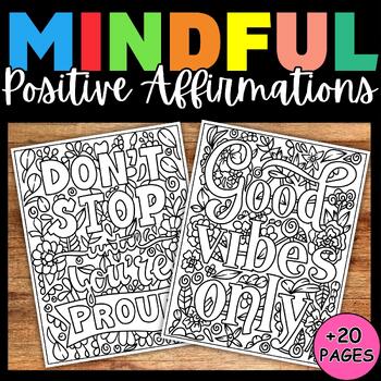 Preview of Positive Affirmations Coloring Pages Growth Mindset Motivation SEL Mindfulness