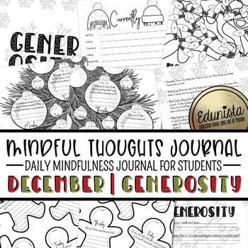 Preview of Mindful Thoughts Journal: December/Generosity Mindfulness Activities for Student