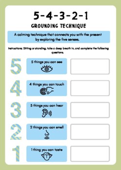 5 Senses Grounding Techniques Worksheet