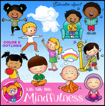 Preview of Mindfulness 2 - Clipart. Black/ white and full color. {Lilly Silly Billy}