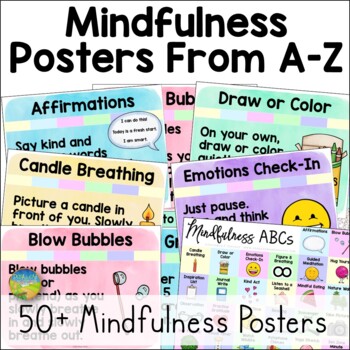 Preview of Mindfulness A to Z Posters - SEL Bulletin Board & Calm Down Classroom Decor