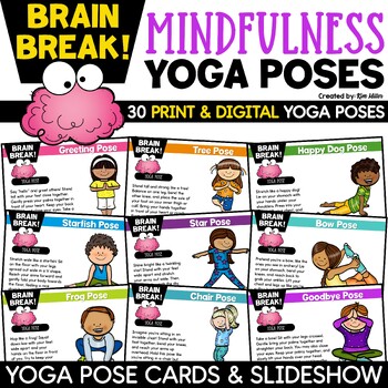 Preview of Mindfulness Activities Yoga Pose Cards Brain Breaks Calming Strategies SEL