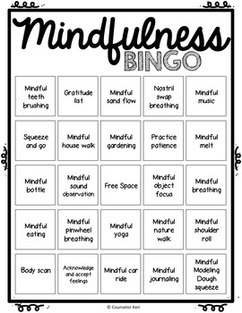 mindfulness bingo game and task cards for school counseling by