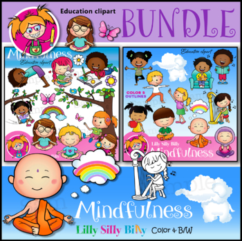 Preview of Mindfulness clipart BUNDLE. Black/ white & full color. {Lilly Silly Billy}