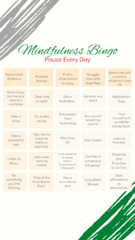 Preview of Mindfulness Bingo Challenge: Bingo Card 4- Holiday Edition
