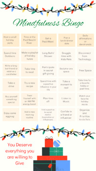 Preview of Mindfulness Bingo Challenge: Bingo Card Five- Holiday Edition