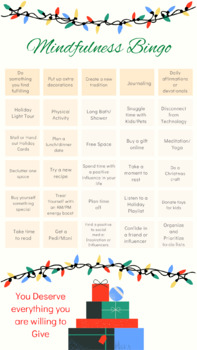 Preview of Mindfulness Bingo Challenge: Bingo Card One- Holiday Edition