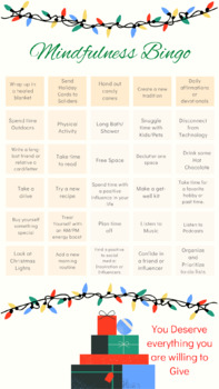 Preview of Mindfulness Bingo Challenge: Bingo Card Three- Holiday Edition