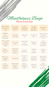 Preview of Mindfulness Bingo Challenge: Bingo Card Two- Holiday Edition