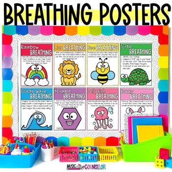 Preview of Mindfulness Breathing Exercises, 25 Posters, Calm Corner, Counseling, SEL