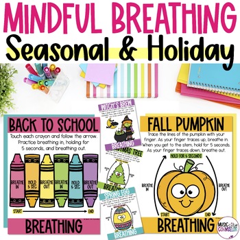 Preview of Mindfulness Breathing Exercises, 40 Seasonal & Holiday Posters & Cards