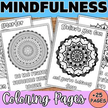 Preview of Positive Self Talk Coloring Pages Activities Mandalas SEL Growth Mindset Skills