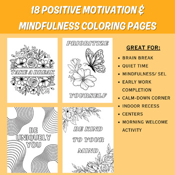 Preview of Mindfulness Coloring Pages, SEL Coloring, Positive Affirmations Calm Color Pages