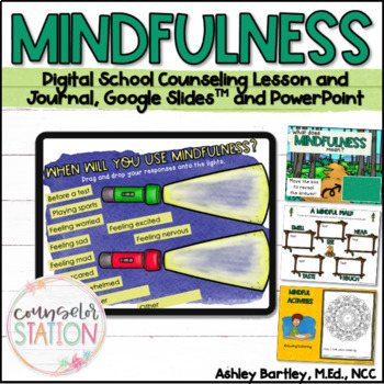 Preview of Mindfulness Lesson with Digital/Printable Journal, Mindfulness Coloring Pages