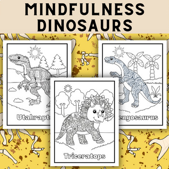 Mindfulness Dinosaurs Coloring Pages by Qetsy | TPT