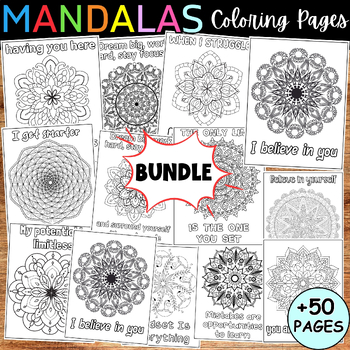 Preview of Mindfulness Flower Mandala Coloring Pages Kids Growth Mindset SEL Posters Bundle