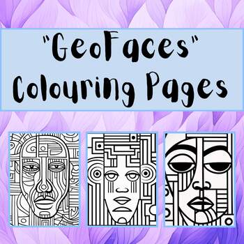 Preview of Mindfulness Geometry Art Faces "GeoFaces" Colouring Pages