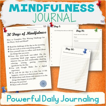 Mindfulness Journal - 30 Days of Inspiring Writing Prompts PRINT-DIGITAL