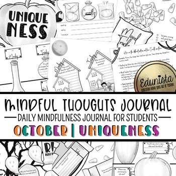 Preview of Mindfulness Journal October Uniqueness Mindfulness Activities for Students SEL