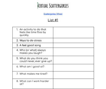 Preview of Mindfulness Scattergories