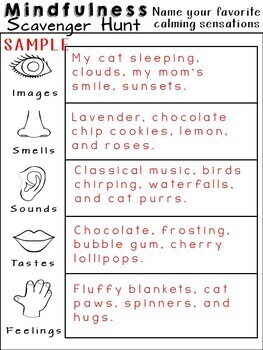MINDFULNESS Scavenger Hunt Worksheets: For Relaxation and Calm | TpT