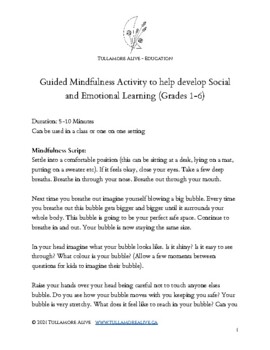 Preview of Mindfulness Script for Teachers to help develop SEL (Grades 1-6)