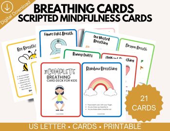 Preview of Mindfulness Scripted Breathing Cards Exercises for Relaxation and Calm, Update
