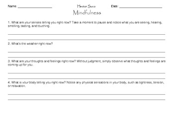 Preview of Mindfulness Worksheet For Calmness, Zen, & Personal Mastery