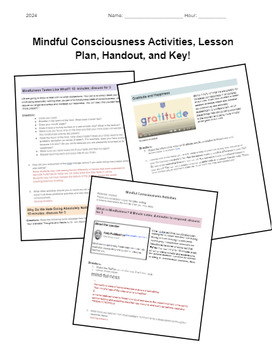 Preview of Mindfulness and Consciousness Activity/Experiments, Lesson Plan, Handout, Key