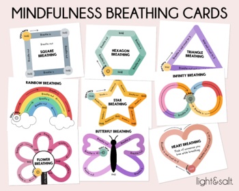 Preview of Mindfulness breathing exercises, calming cards, zones of regulation, anxiety