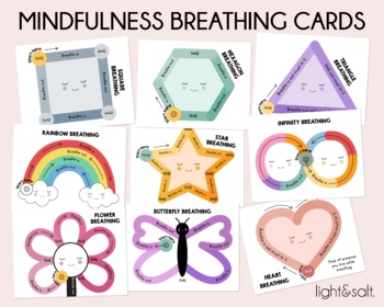 Preview of Mindfulness breathing exercises, calming cards, zones of regulation, anxiety