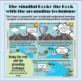 Preview of Mindfulness comic Rocky the Rock: Grounding techniques, calm, emotions, positive