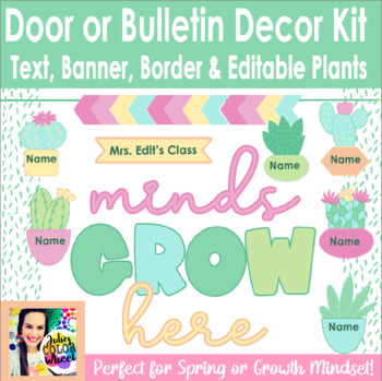Preview of Minds Grow Here Succulents Bulletin Board or Door Decor Kit Growth Mindset