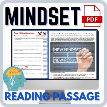 Preview of Mindset - Reactive vs Proactive Reading Passage, questions and activities