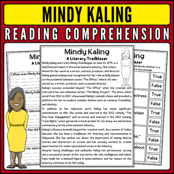 Preview of Mindy Kaling Nonfiction Reading Passage & Quiz for AAPI Heritage Month
