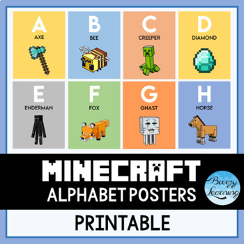 Abc Alphabet Posters Flashcards Printable Minecraft By Breezy Learning