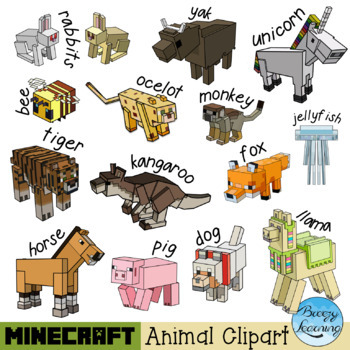 Animal Clipart Minecraft PNGs by Breezy Learning | TPT