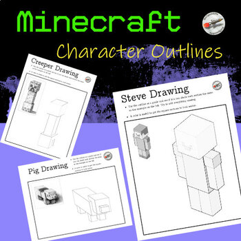 3D Shape Drawing Minecraft Pig, Steve and Creeper templates.

