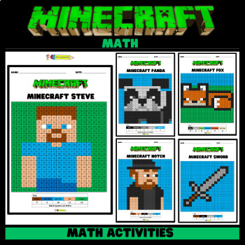 Preview of Math Practice Mystery Coloring Pages | Minecraft Edition | End of Year & Summer