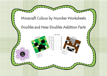 Preview of Minecraft Colour by Number - Addition Doubles and Near Doubles
