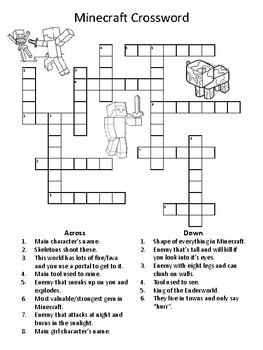 Minecraft Crossword Puzzle By Jessica Bishop Teachers Pay Teachers