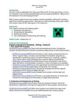 Minecraft Essay Writing A Lesson Plan W Student Samples And Rubric