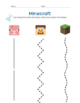 minecraft fine motor sheets tracing copying cutting by mikki ot