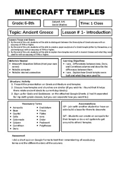 Preview of Minecraft Greek Temples Lesson Plans