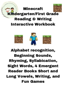 Preview of Minecraft Kindergarten/First Grade Reading & Writing Interactive Workbook