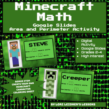 Preview of Minecraft Math - Area and Perimeter - Google Slides - Bonus Item Coloring Page